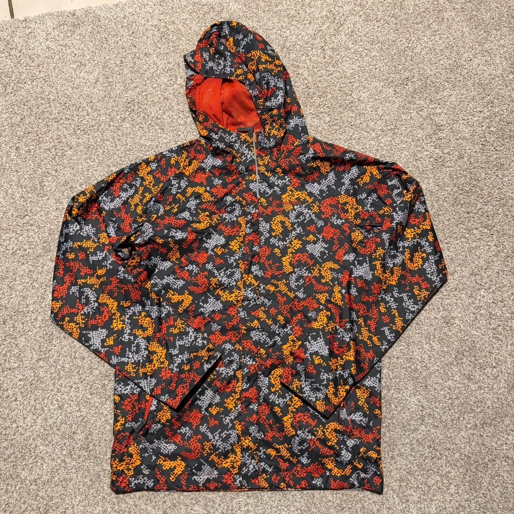 Columbia Sportswear Camo Windbreaker Jacket Youth XL Orange Gray Hood Mesh Line